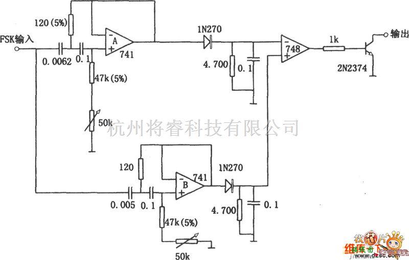 无线发射中的用有源滤波器构成的频移解调器电路图  第1张