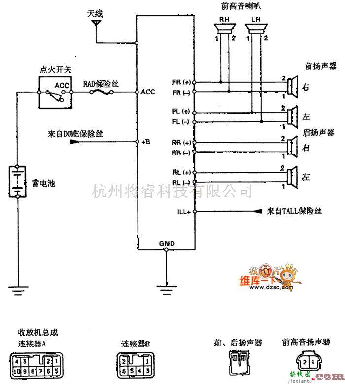 调节放大中的带内置功率放大器音响系统电路图  第1张