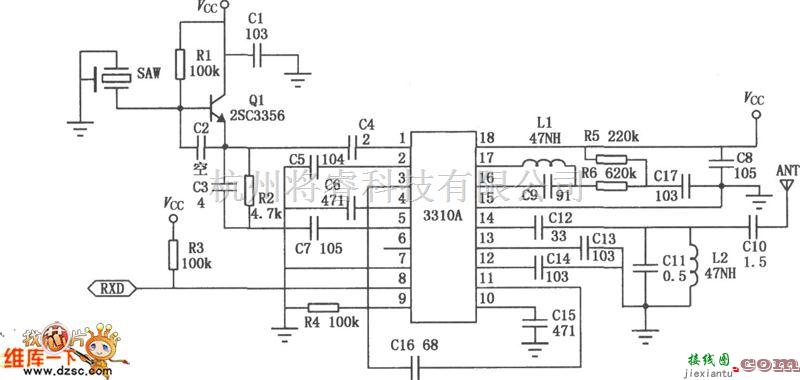无线发射中的RX3310A接收模块电路图  第1张