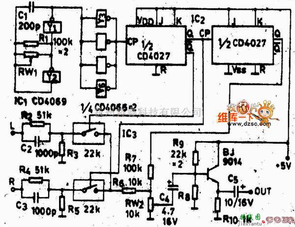 语音电路中的分立元件的立体声编码电路图  第1张