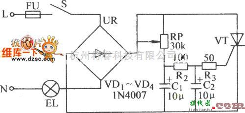 电源电路中的灯用无级调压电路图  第1张