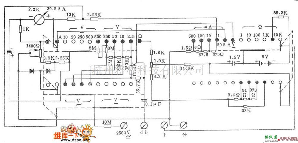 仪器仪表中的高性能的500型万用表电路图  第1张