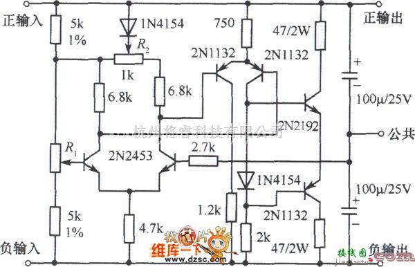 稳压电源中的±5～25V双极性稳压电源电路图  第1张