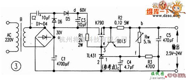 稳压电源中的利用TL431制作的大功率可调稳压电源电路图  第2张
