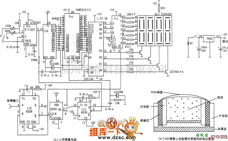 检测电路中的PVDF心音脉搏测量原理电路图  第1张