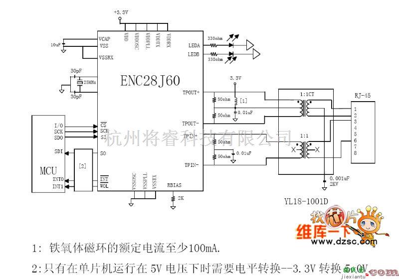 接口电路中的ENC28J60网络Ethernet接口电路图  第1张