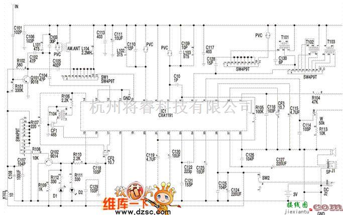 音频电路中的多功能收音机电路原理图  第1张