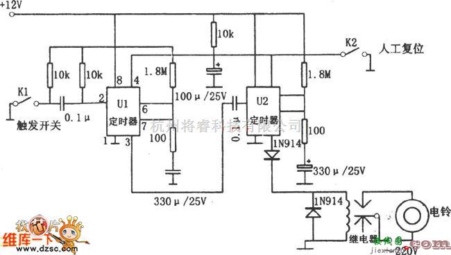报警控制中的延时报警器电路图  第1张