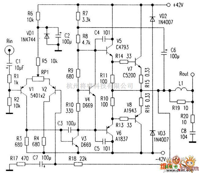仪表放大器电路中的用6C33C—B制作10W单端放大器电路图  第1张
