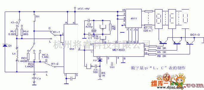 遥控电路中的数字显示“L、C”表的制作电路图  第1张