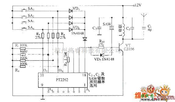 遥控发射中的发射组件SB-100ATX电路图  第1张