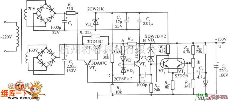 稳压电源中的150V稳压电源电路图  第1张