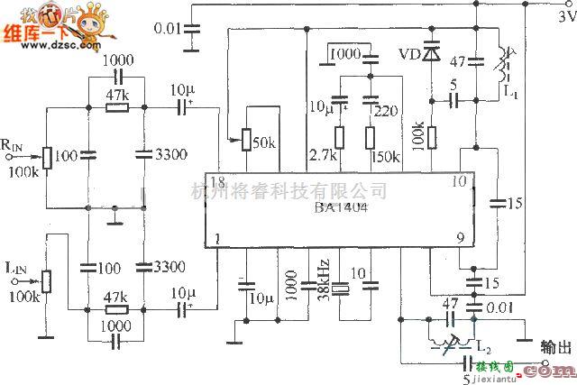 遥控发射中的BA1404组成的发射电路图  第1张