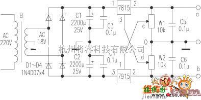 稳压电源中的连续可调的正负稳压电源电路图  第1张