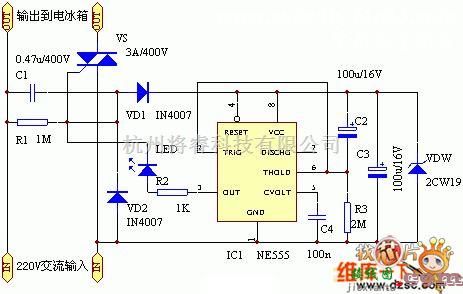 控制电路中的电冰箱延时保护器彩色电路原理图  第1张