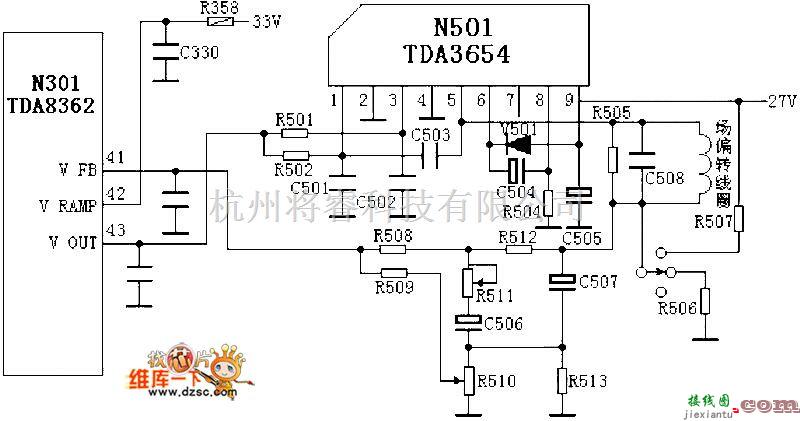 模拟电路中的场输出电路:TDA3654电路图  第1张