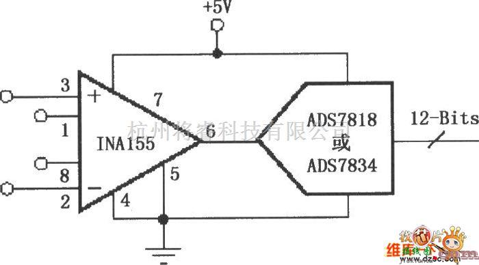 线性放大电路中的INA155／156构成的直接驱动电容性输入的高速A／D变换器电路图  第1张