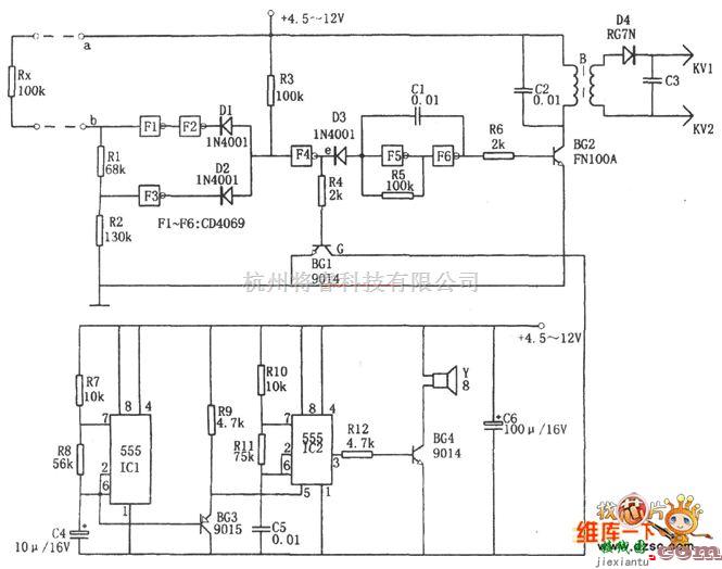 报警控制中的高压密码防护报警器电路图  第1张