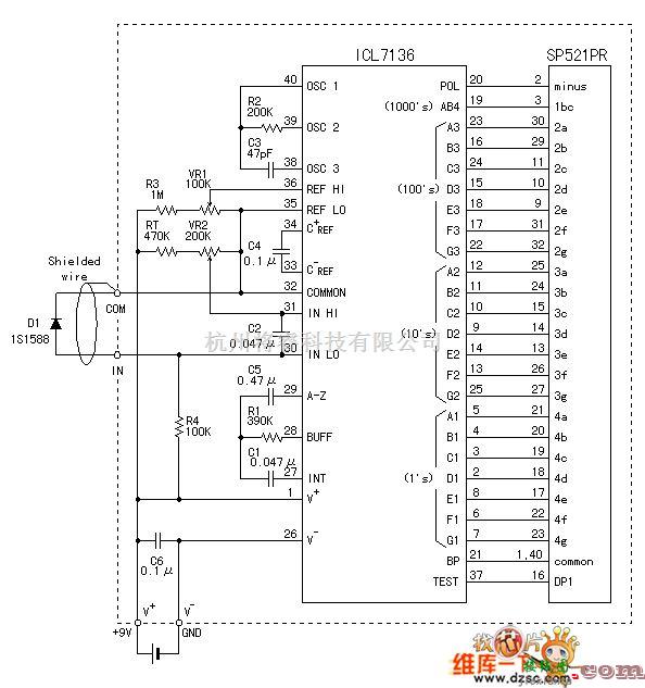 温控电路中的用7136制作LCD数显温度计电路图  第1张