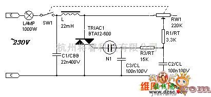 灯光控制中的用氖灯触发的大功率双向可控硅调光器电路图  第1张