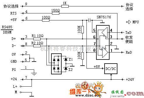 接口电路中的西门子S7-200PLC内部S485接口电路图  第1张