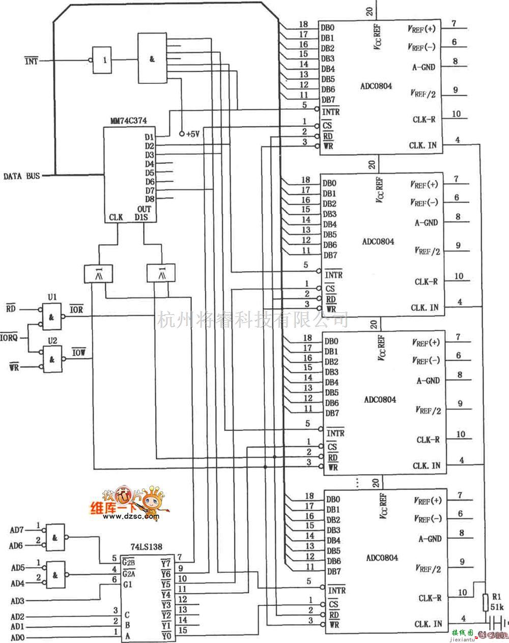 数字电路中的(ADC0840)数据采集系统电路图  第1张