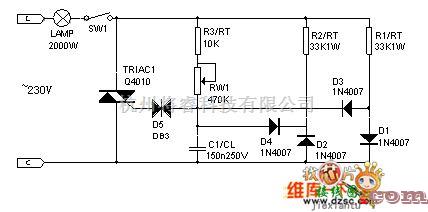 灯光控制中的用于230V白炽灯的大功率双向晶闸管调光器电路图  第1张