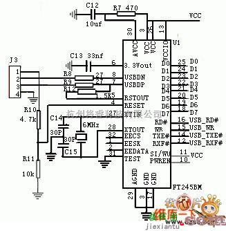 接口电路中的FT245BM与FPGA的接口电路图  第1张