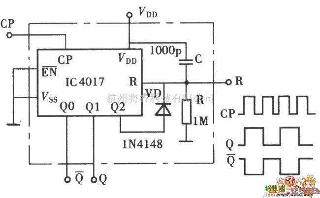 触发/翻转电路中的CD4017组成双稳态触发器电路图  第1张
