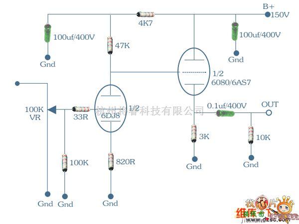 综合电路中的6DJ8+6AS7/6080/6N5大电流耳放电路图  第1张