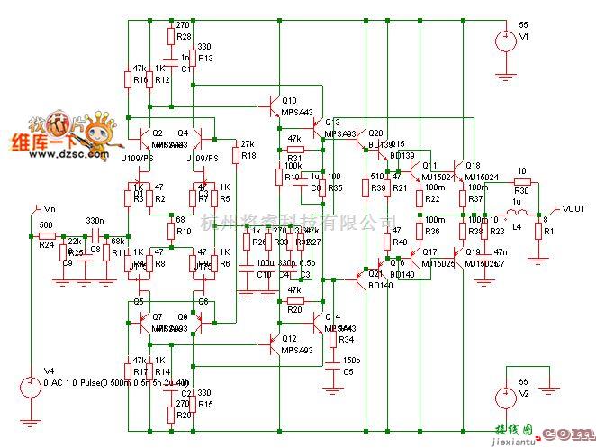 耳机放大中的差分功放仿真电路图  第1张
