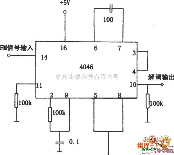 无线发射中的PLL调频解调器（4046）电路图  第1张