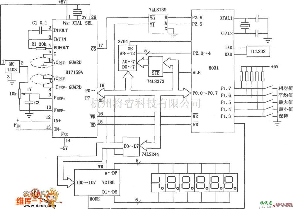 单片机制作中的HI7159A和8031单片机构成的智能化数字电压表电路图  第1张