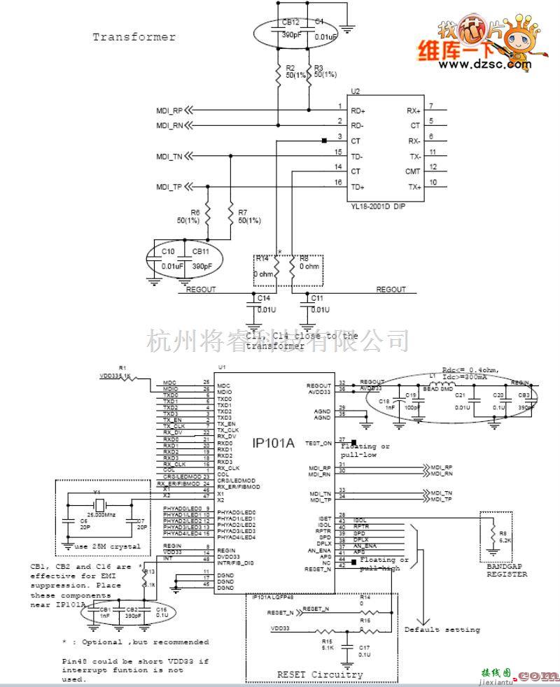 接口电路中的IP101网络Ethernet接口电路图  第1张