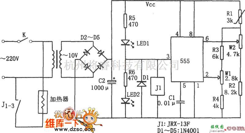 控制电路中的555温度范围控制器设计原理电路图  第1张