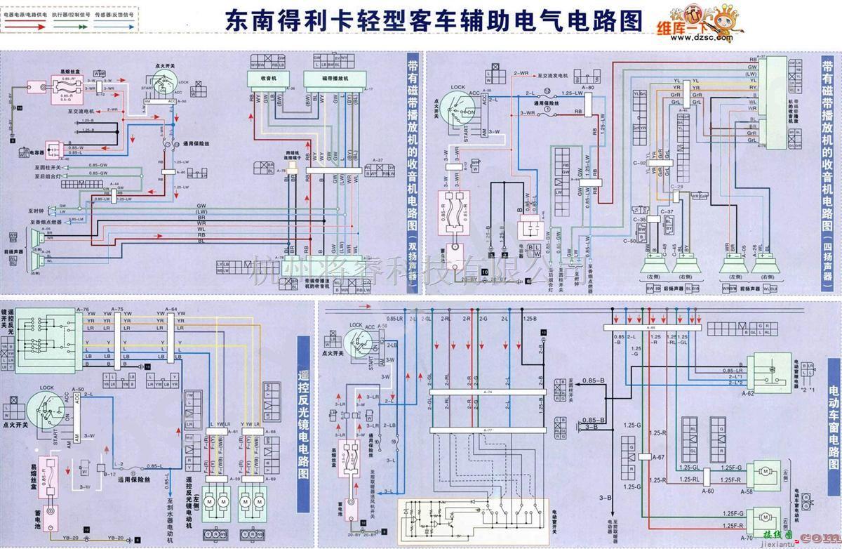 东南中的东南得利卡轻型客车辅助电气电路图  第1张