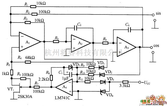 振荡电路中的低失真的二相振荡电路图  第1张