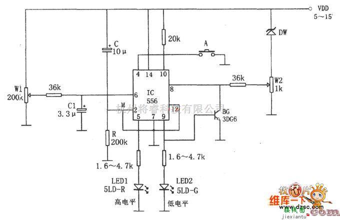 报警控制中的电源电压高、低限报警器电路图  第1张