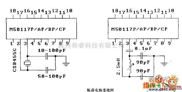 遥控发射中的M50117F／AP／BP／CP振荡电路连接电路图  第1张