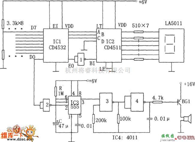 报警控制中的八路数字显示优先报警器电路图  第1张