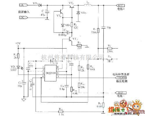 充电电路中的BQ2000构成的充电器电路图  第1张