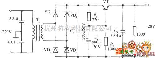 稳压电源中的28V简单稳压电源电路图  第1张