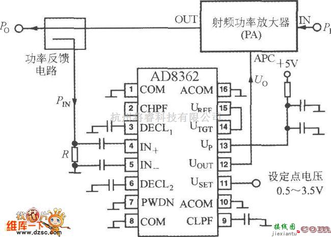 遥控发射中的由AD8362构成射频功率控制系统的电路图  第1张