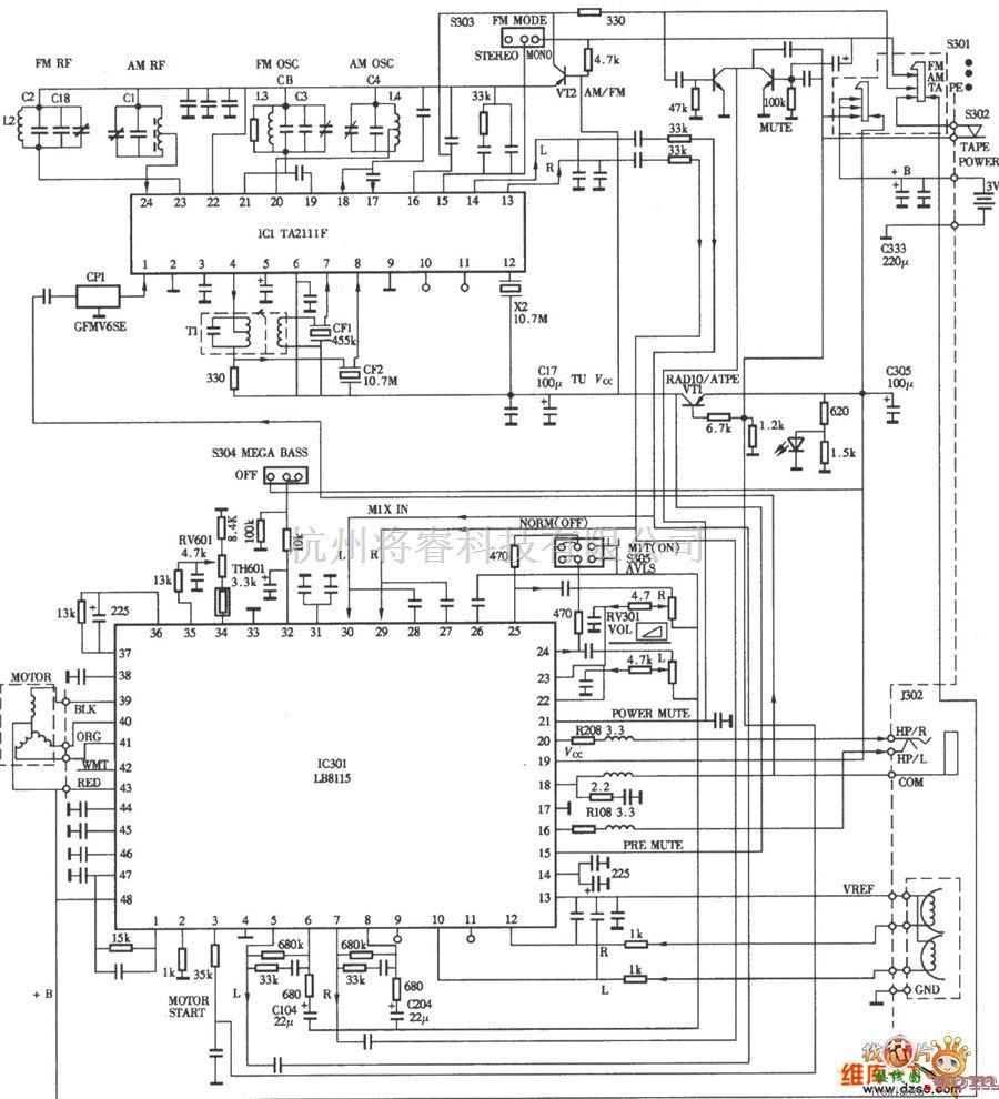 无线接收中的索尼FXl93／FXl95收放音机电路图  第1张