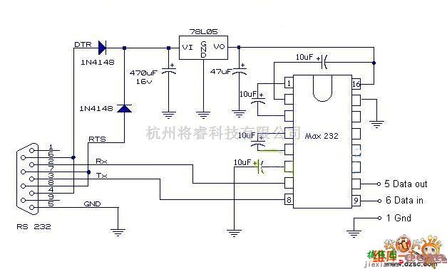 接口电路中的单片机与RS232串口接线图  第1张