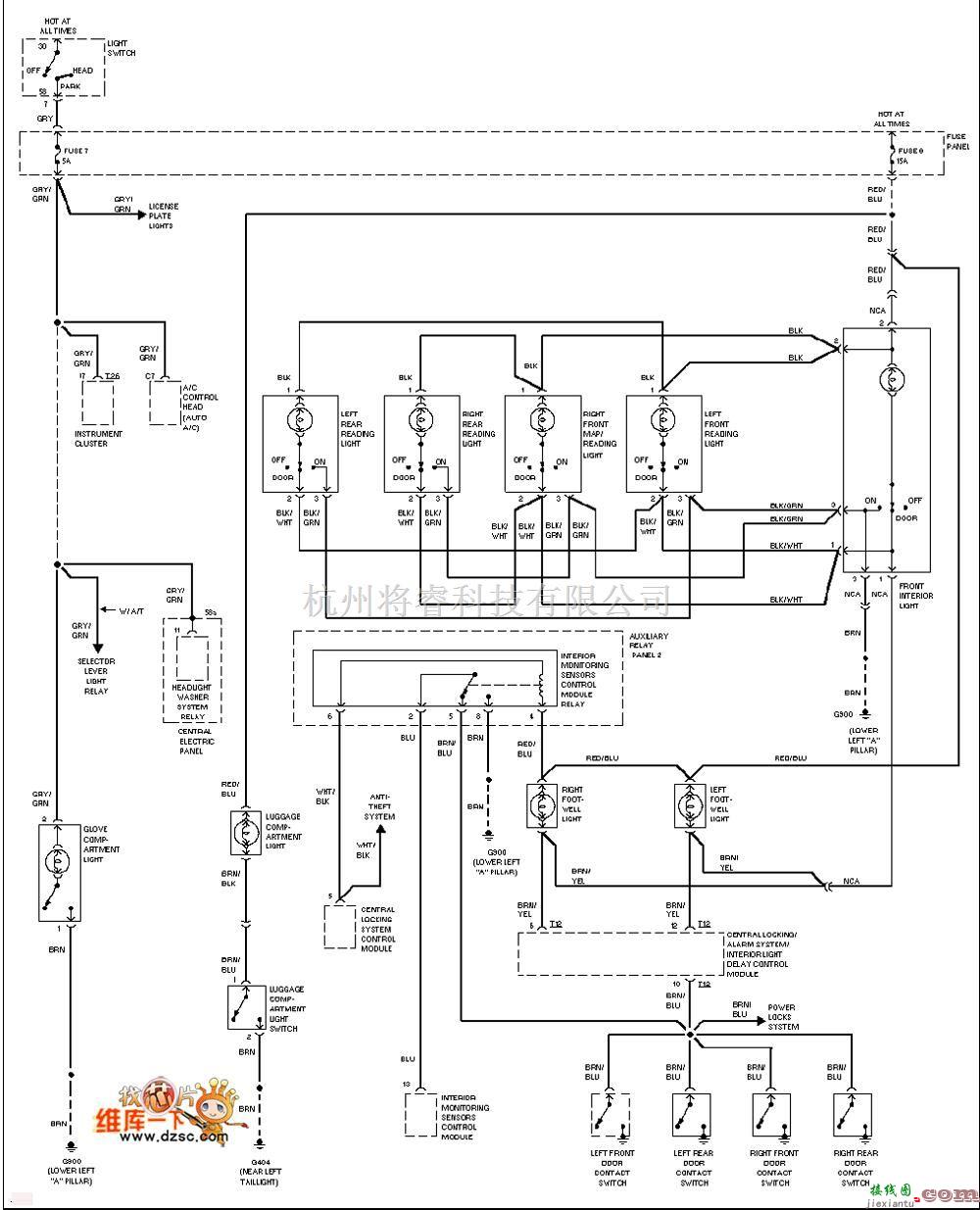 奥迪中的奥迪车内灯电路图  第1张