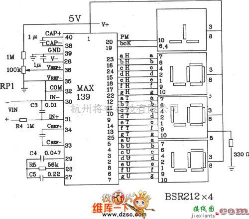 数字电路中的MAX139构成的数字电压表电路图  第1张