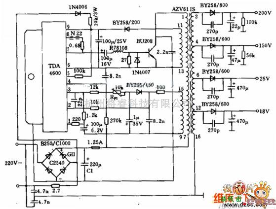 开关稳压电源中的采用TDA4600的阻塞交流器电源电路图  第1张