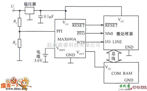 电源电路中的MAX690A／692A的基本应用电路图  第1张