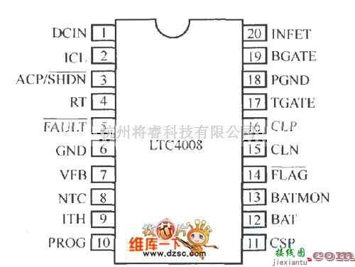 充电电路中的LTC4008的内部结构及外部元件连接电路图  第1张